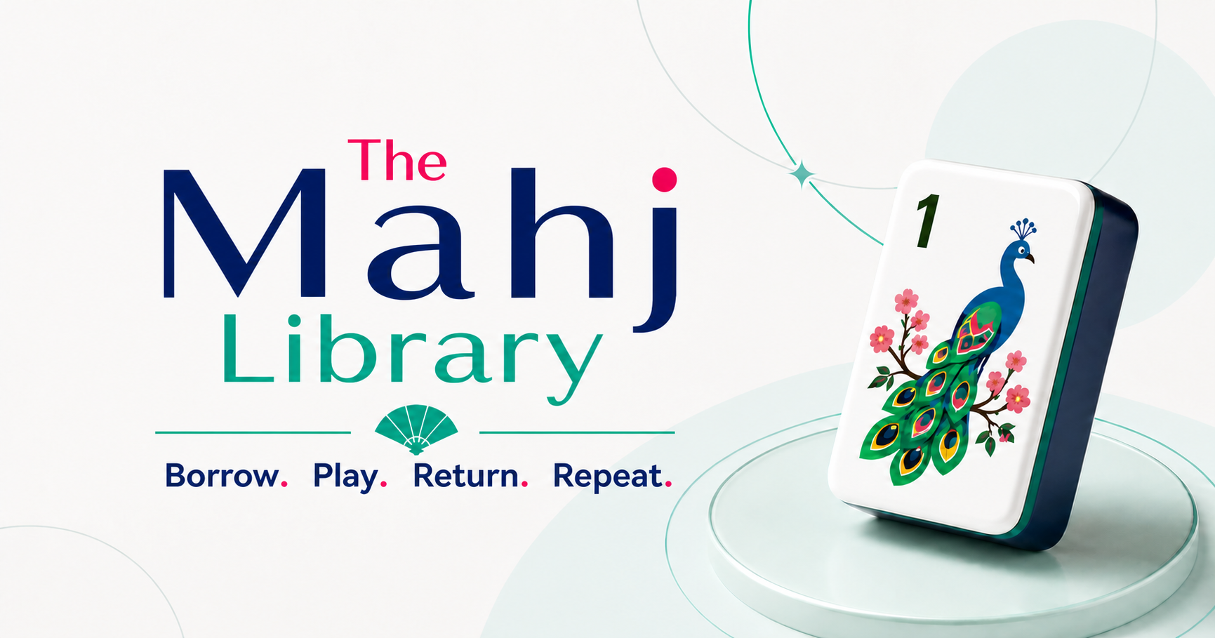 The Mahj Library wordmark and peacock mahjong tile